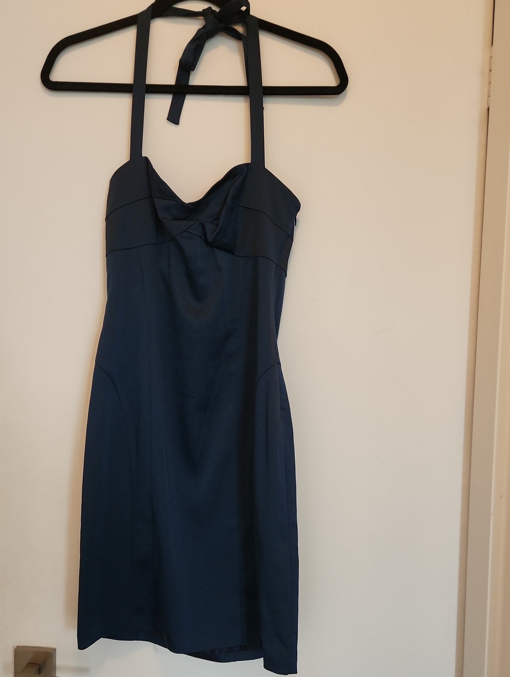 BCBGMaxAzria Navy Strapless Halter Sheath Dress